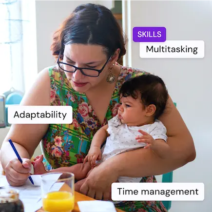 Hero Foundation - Mother with child showcasing skills like multitasking, adaptability, and time management