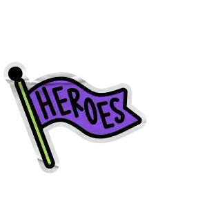 A cartoon graphic of a purple Heroes Flag.